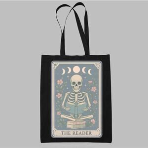 The Reader Tarot Design Skeleton Bookish Coffee Tote Bag Book Lover Gift